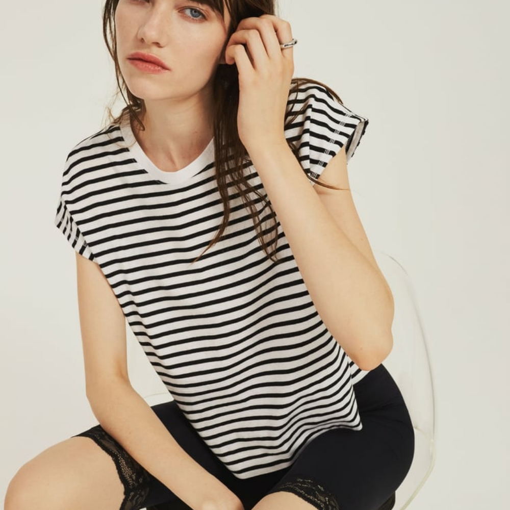 Zara Striped Muscle Tee Black & White Medium